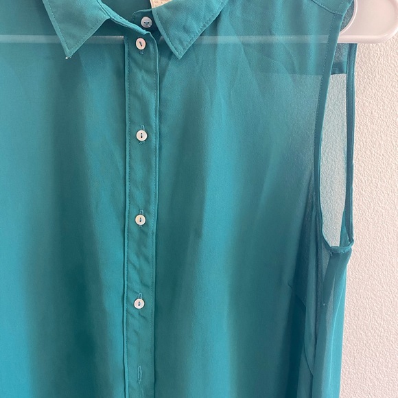 Teal button down blouse - Picture 2 of 4
